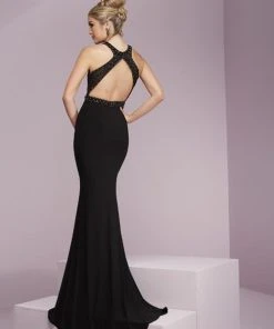 Tiffany Designs - Embellished High Halter Evening Dress 46089 - 1 Pc Black/Black In Size 6 Available Formal Gowns