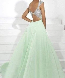 Tiffany Designs - Sequined V-Neck Evening Gown 16085 - 1 Pc Neon Orange In Size 4 Available