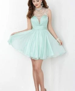 Cocktail Dresses Tiffany Homecoming - 27059 Embellished Neckline Short Chiffon Dress