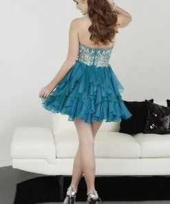 Cocktail Dresses Tiffany Homecoming - 27076 Embroidered Strapless Lace Ruffled Cocktail Dress