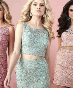 Tiffany Homecoming - 27119 Deep V-Back Two-Piece Glittering Lace Short Dress Cocktail Dresses