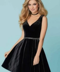 Tiffany Homecoming - 27175 Sleeveless V-Neck Velvet Cocktail Dress Cocktail Dresses