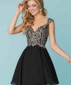 Tiffany Homecoming - Cap Sleeve Bead Adorned A-Line Dress 27165 - 1 Pc Red/Gold In Size 4 Available Cocktail Dresses