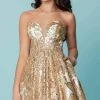 Tiffany Homecoming - Sequined Strapless Lace Applique Short Dress 27159 - 1 Pc Gold/White In Size 6 Available