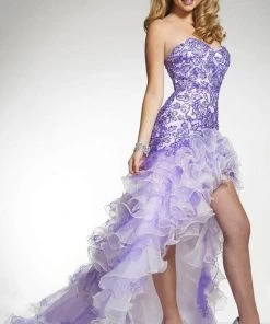 Tiffany Homecoming - Strapless Lace Ruffled Prom Dress 16016 - 1 Pc Lilac/Ivory In Size 12 Available Formal Gowns