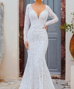 Formal Gowns Wilderly Bride By Allure Bridals - Lace Mermaid Bridal Gown F166 - 1 Pc Nude/Champagne/Ivory In Size 6 Available