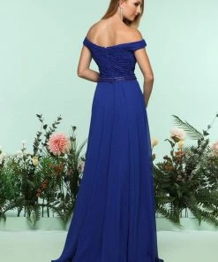 Zoey Grey Ruched Off-Shoulder Chiffon A-line Dress 31170 - 1 Pc Royal In Size 6 Available