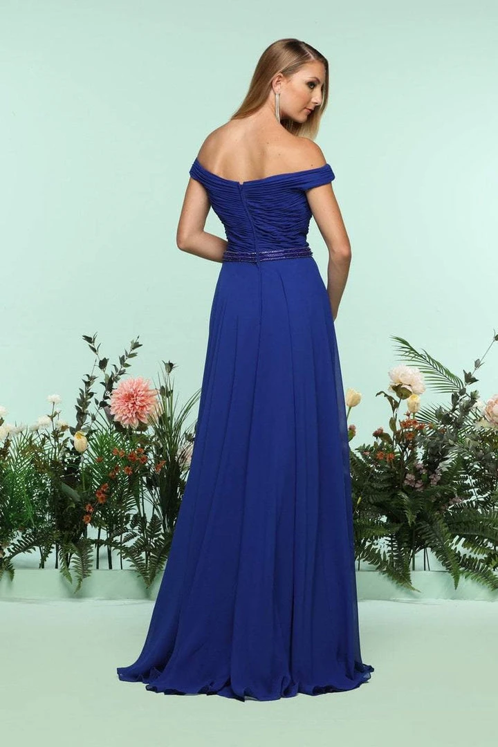Zoey Grey Ruched Off-Shoulder Chiffon A-line Dress 31170 - 1 Pc Royal In Size 6 Available 4 Zoey Grey Ruched Off-Shoulder Chiffon A-line Dress 31170 - 1 Pc Royal In Size 6 Available