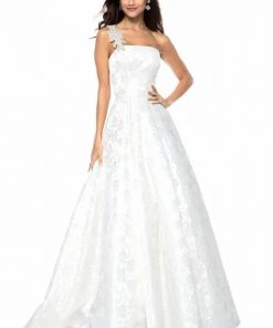 Sherri Hill - 52037 Beaded Straight Neck Satin Ballgown With Train