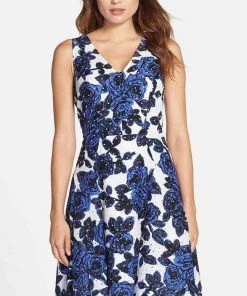 Adrianna Papell - 12249891 Strappy Floral V Neck Cocktail Dress - 1 Pc IVORY MULTI In Size 18W Available