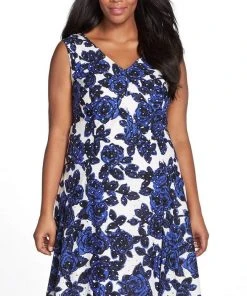Adrianna Papell - 12249891 Strappy Floral V Neck Cocktail Dress - 1 Pc IVORY MULTI In Size 18W Available