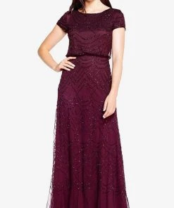 Adrianna Papell 191916100 - Cap Sleeve Beaded Mesh Evening Dress 14 Adrianna Papell 191916100 - Cap Sleeve Beaded Mesh Evening Dress
