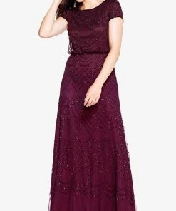 Adrianna Papell 191916100 - Cap Sleeve Beaded Mesh Evening Dress 16 Adrianna Papell 191916100 - Cap Sleeve Beaded Mesh Evening Dress