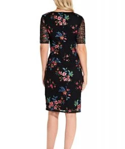 Adrianna Papell - AP1D102954 Floral Embroidered V-neck Sheath Dress