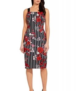 Adrianna Papell - AP1D103092 Printed Scuba Square Neck Fitted Dress
