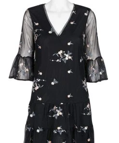 Adrianna Papell - AP1D103148 Floral Embroidered V-neck A-line Dress