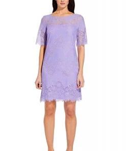 Adrianna Papell - AP1D103221 Floral Lace Bateau A-line Dress