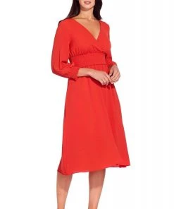 Adrianna Papell - AP1D103500 Long Sleeve V-neck Ruched A-line Dress