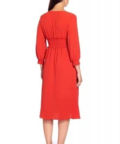 Adrianna Papell - AP1D103500 Long Sleeve V-neck Ruched A-line Dress