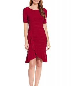 Adrianna Papell - AP1D103506 Bateau Ribbed Jersey Sheath Dress