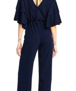 Adrianna Papell - AP1E203073 Flutter Sleeve Stretch Crepe Jumpsuit