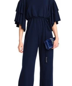 Adrianna Papell - AP1E203073 Flutter Sleeve Stretch Crepe Jumpsuit