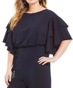 Adrianna Papell - AP1E203073 Flutter Sleeve Stretch Crepe Jumpsuit