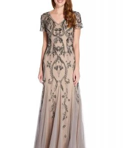 Adrianna Papell - AP1E204586 Embellished V-neck Trumpet Dress