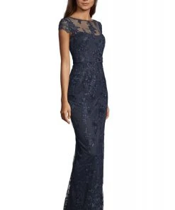 Adrianna Papell - AP1E204700 Floral Embroidered V-neck Sheath Dress