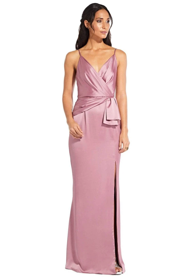Adrianna Papell - AP1E204704 Pleated V-neck Satin Sheath Dress 5 Adrianna Papell - AP1E204704 Pleated V-neck Satin Sheath Dress