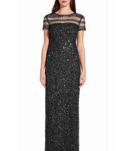 Adrianna Papell - AP1E205064 Short Sleeve Sheer Shoulders Sequin Dress
