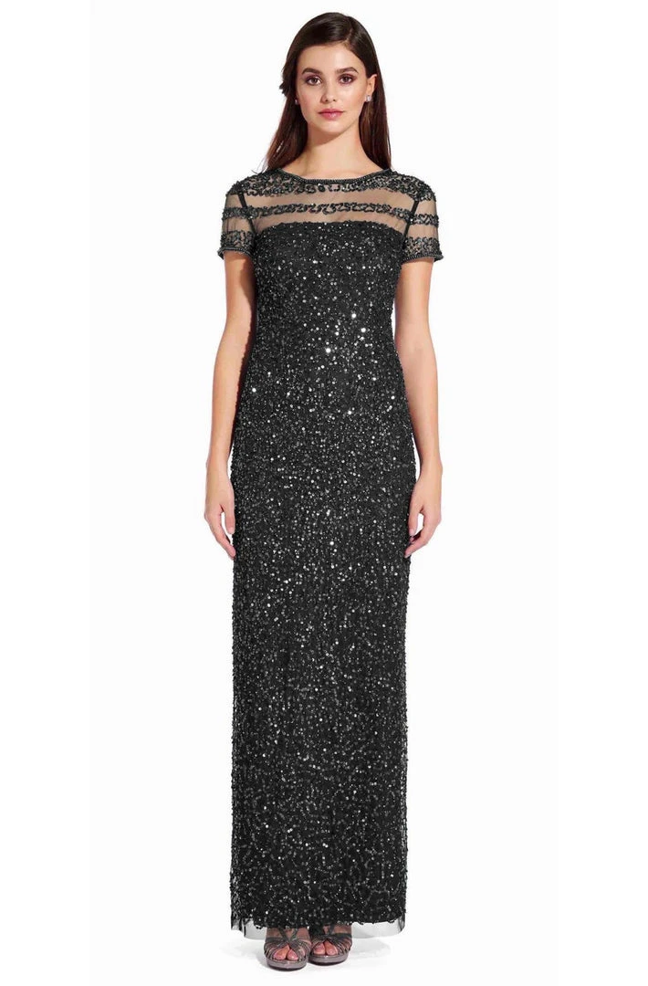 Adrianna Papell - AP1E205064 Short Sleeve Sheer Shoulders Sequin Dress 3 Adrianna Papell - AP1E205064 Short Sleeve Sheer Shoulders Sequin Dress