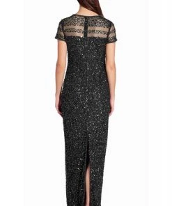 Adrianna Papell - AP1E205064 Short Sleeve Sheer Shoulders Sequin Dress