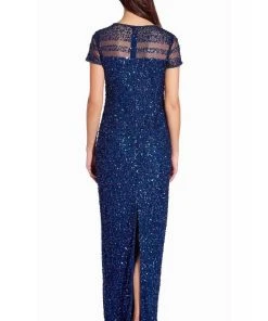 Adrianna Papell - AP1E205064 Short Sleeve Sheer Shoulders Sequin Dress 12 Adrianna Papell - AP1E205064 Short Sleeve Sheer Shoulders Sequin Dress