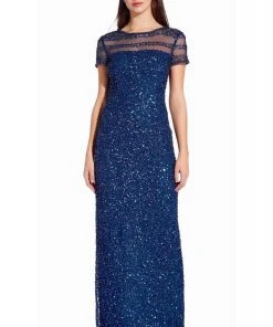 Adrianna Papell - AP1E205064 Short Sleeve Sheer Shoulders Sequin Dress 13 Adrianna Papell - AP1E205064 Short Sleeve Sheer Shoulders Sequin Dress