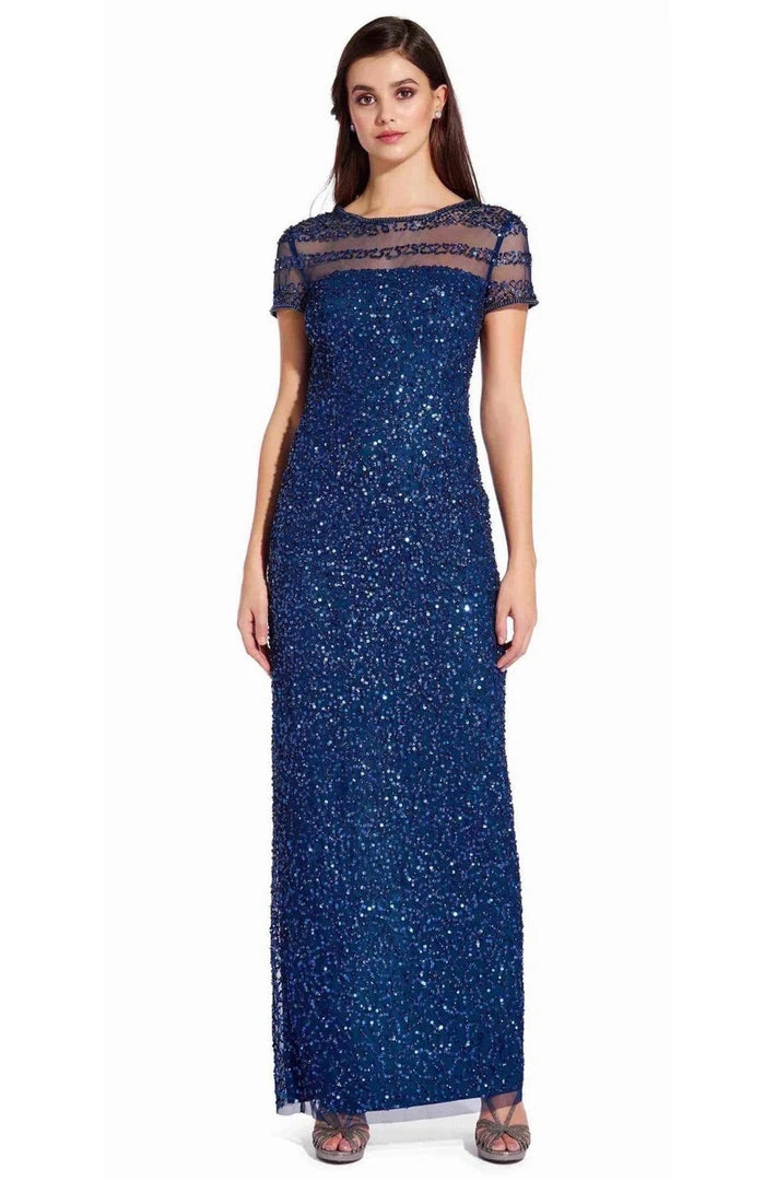 Adrianna Papell - AP1E205064 Short Sleeve Sheer Shoulders Sequin Dress 8 Adrianna Papell - AP1E205064 Short Sleeve Sheer Shoulders Sequin Dress