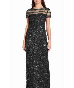 Adrianna Papell - AP1E205064 Short Sleeve Sheer Shoulders Sequin Dress 10 Adrianna Papell - AP1E205064 Short Sleeve Sheer Shoulders Sequin Dress