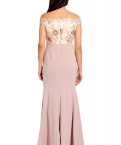 Adrianna Papell - AP1E205308 Embroidered Off-Shoulder Trumpet Dress