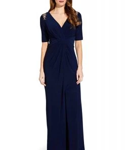 Adrianna Papell - AP1E205409 Embellished V-neck Jersey Sheath Dress