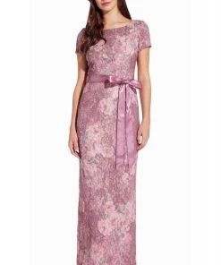 Adrianna Papell - AP1E205696 Floral Metallic Jacquard Column Dress