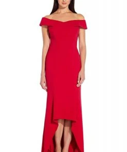 Adrianna Papell - AP1E206023 Off-Shoulder Stretch Crepe High Low Dress