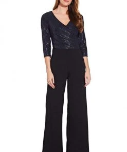 Adrianna Papell - AP1E206289 Sequined Quarter Length Sleeve Jumpsuit