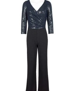 Adrianna Papell - AP1E206289 Sequined Quarter Length Sleeve Jumpsuit