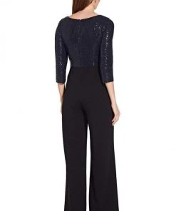 Adrianna Papell - AP1E206289 Sequined Quarter Length Sleeve Jumpsuit