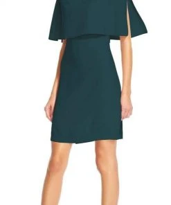 Short Dresses Adrianna Papell - Bateau Popover A-Line Dress AP1D100716 - 1 Pc Garnet In Size 2 Available