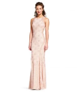 Adrianna Papell Beaded Rosette Sleeveless Sheath Gown