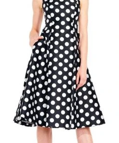 Adrianna Papell Black And White Polka Dot Mikado Dress 41925310