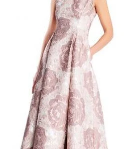 Adrianna Papell - Embellished Bateau A-line Dress AP1E203263 - 1 Pc Taupe Multi In Size 14 Available