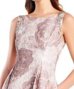 Adrianna Papell - Embellished Bateau A-line Dress AP1E203263 - 1 Pc Taupe Multi In Size 14 Available