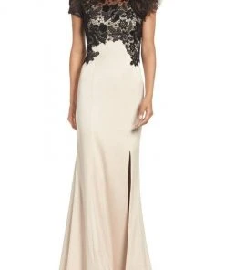 Adrianna Papell Floral Lace Sheath Dress AP1E201377 - 1 Pc Champagne Black In Size 8 Available